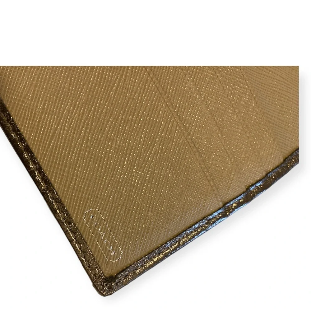 💕COACH Set Madison Metallic Silver & Tan Op Art Canvas Carryall Wallet